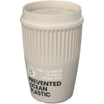 Herbruikbare beker met 360° deksel en isolerende rand 350ml kleur zand weergave met logo