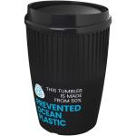 Herbruikbare beker van gerecycled kunststof met enkele wand 350 ml kleur zwart weergave met logo