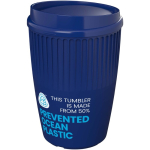 Herbruikbare beker van gerecycled kunststof met enkele wand 350 ml kleur blauw weergave met logo