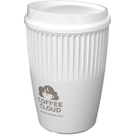 Herbruikbare beker van gerecycled kunststof met enkele wand 350 ml kleur wit weergave bedrukking logo 2