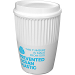 Herbruikbare beker van gerecycled kunststof met enkele wand 350 ml kleur wit weergave met logo