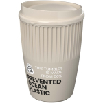 Herbruikbare beker van gerecycled kunststof met enkele wand 350 ml kleur zand weergave met logo