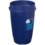 Enkelwandige beker met 360°-deksel en isolerende rand 350ml kleur blauw weergave met logo
