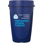 Enkelwandige beker met 360°-deksel en isolerende rand 350ml kleur blauw tweede weergave met logo