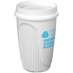 Enkelwandige beker met 360°-deksel en isolerende rand 350ml kleur wit weergave met logo