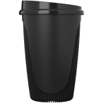 Herbruikbare beker met klikdeksel en isolerende rand 350ml kleur zwart weergave zijkant