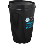 Herbruikbare beker met klikdeksel en isolerende rand 350ml kleur zwart weergave met logo