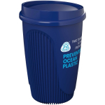 Herbruikbare beker met klikdeksel en isolerende rand 350ml kleur blauw weergave met logo