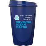 Herbruikbare beker met klikdeksel en isolerende rand 350ml kleur blauw tweede weergave met logo