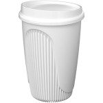 Herbruikbare beker met klikdeksel en isolerende rand 350ml kleur wit