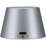 Compacte magnetische speaker met aluminium afwerking en 3 W vermogen kleur zilver tweede weergave achterkant