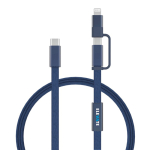 2-in-1 snellaadkabel gevlochten anti-knoop 60W 120 cm kleur blauw weergave met logo