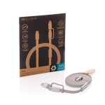 2-in-1 snellaadkabel gevlochten anti-knoop 60W 120 cm kleur grijs weergave met doos