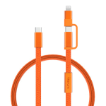 2-in-1 snellaadkabel gevlochten anti-knoop 60W 120 cm kleur oranje weergave met logo