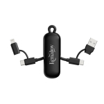 4-in-1 sleutelhangkabel van gerecycled kunststof met 100W snelladen kleur zwart weergave met logo