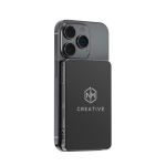 Ecologische magnetische powerbank met draadloos laden 15W 5000 mAh kleur zwart weergave met logo