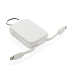 Eco powerbank sleutelhanger met geïntegreerde kabels 2000 mAh kleur wit tweede weergave