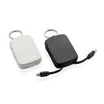 Eco powerbank sleutelhanger met geïntegreerde kabels 2000 mAh kleur wit algemene weergave