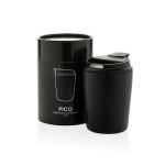 Thermobeker van plastic voor koffie met lekvrije deksel 220 ml kleur zwart weergave met doos