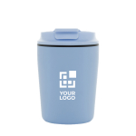 Thermobeker van plastic voor koffie met lekvrije deksel 220 ml kleur lichtblauw met afdrukgebied