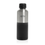 Lekvrije fles met handvat en schroefdop met druppelstop 750 ml kleur zwart weergave met logo