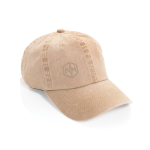6-panel cap met washed look van gerecycled katoen 270 g/m² kleur beige weergave met logo