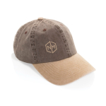 Bicolour katoenen 6-panel cap met verstelbare sluiting 270 g/m² kleur bruin weergave met logo