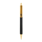 Ergonomische driehoekige pen met soft touch en blauwe inkt kleur zwart weergave met logo