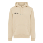 Unisex hoodie met geborstelde fleece 340 g/m2 Iqoniq Joshua kleur camel met afdrukgebied
