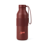 Dubbelwandige fles van gerecycled roestvrij staal 500 ml kleur bordeaux weergave met logo