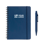 Set met aluminium pen en gelinieerd A5-notitieboek van PU kleur marineblauw met afdrukgebied