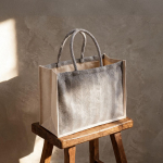 Tas van gerecycled katoen met brede bodem en zijvouw 530 g/m² eerste weergave
