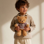 Polyester teddybeer met personaliseerbare gebreide trui kleur naturel gedetailleerde weergave 5