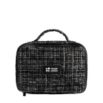 Polyester toilettas met tweed-effect en volledige opening 270 g/m² kleur zwart met afdrukgebied