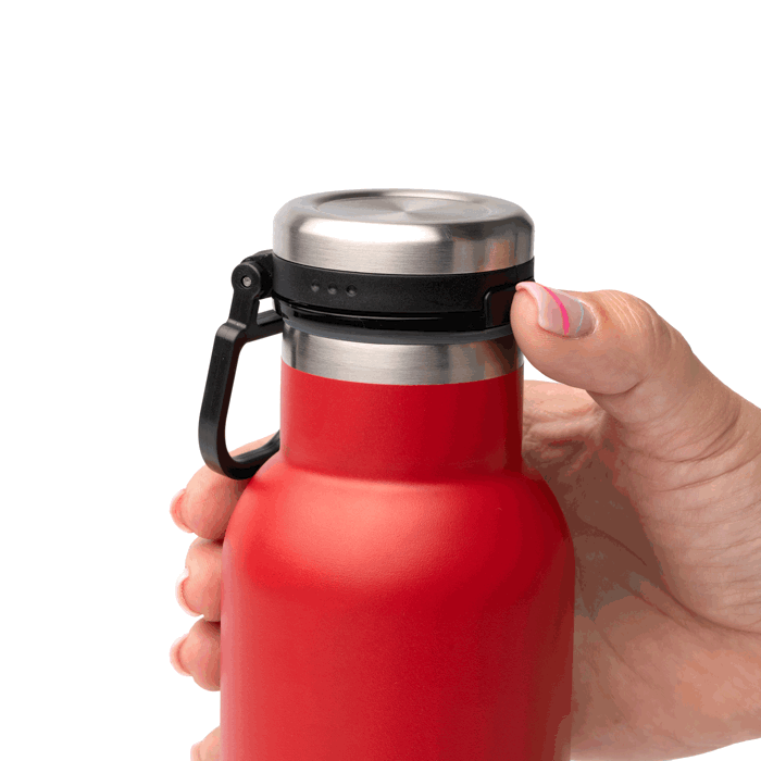 Fles van gerecycled roestvrij staal met openingsknop 480 ml kleur rood