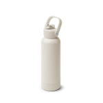 Dubbelwandige gerecyclede RVS-fles met handgreep en rietje 730 ml kleur beige eerste gebruiksweergave