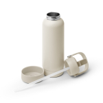 Dubbelwandige gerecyclede RVS-fles met handgreep en rietje 730 ml kleur beige vierde weergave