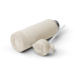 Dubbelwandige gerecyclede RVS-fles met handgreep en rietje 730 ml kleur beige detailweergave 2