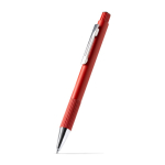 Pen van gerecycled aluminium met matte afwerking en blauwe inkt kleur rood eerste gebruiksweergave