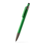 Aluminium balpen met touchpen en blauwe inkt kleur groen eerste gebruiksweergave