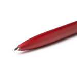 Aluminium pen met bamboe drukknop, metalen clip en blauwe inkt kleur rood detailweergave 1