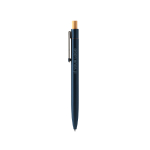 Aluminium pen met bamboe drukknop, metalen clip en blauwe inkt hoofdweergave