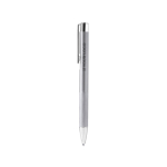 Aluminium balpen met matte metalen afwerking en blauwe inkt hoofdweergave