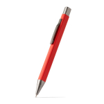 Drukpen van gerecycled aluminium met rubber coating, blauwe inkt kleur rood eerste gebruiksweergave
