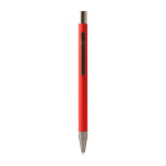 Drukpen van gerecycled aluminium met rubber coating, blauwe inkt kleur rood vierde weergave
