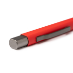 Drukpen van gerecycled aluminium met rubber coating, blauwe inkt kleur rood detailweergave 2