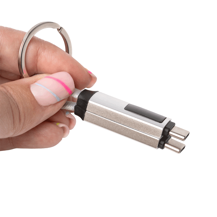 Sleutelhanger met USB-C-oplaadkabel en scherm kleur grijs