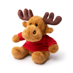 Zittende rendierknuffel van zacht polyester met effen T-shirt kleur rood eerste gebruiksweergave