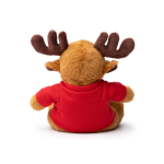 Zittende rendierknuffel van zacht polyester met effen T-shirt kleur rood detailweergave 3