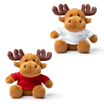 Zittende rendierknuffel van zacht polyester met effen T-shirt kleur rood detailweergave 4
